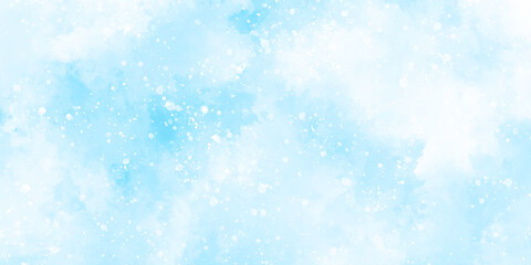Abstract blue sky watercolor background. light blue bokeh glitter background on blurred texture. watercolor stain with hand paint pattern on blue splash with canvas. beautiful blue sky with cloud.