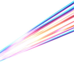 Dynamic, colorful light beams or energy streaks glowing with a spectrum of hues, diagonally against a solid green transparent background. background removed