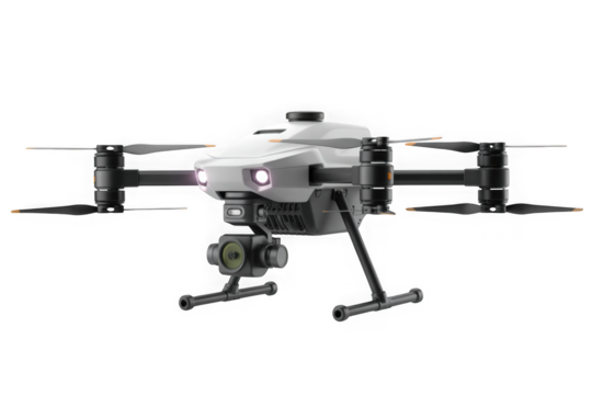 Sleek professional drone for aerial photography and surveying isolated on transparent background