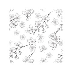 Adobe Illustrator ArtworkSakura blossom pattern cherry flower seamless vector background floral japanese or chinese black line art spring vintage tree branch sketch outline illustration hand drawn sea