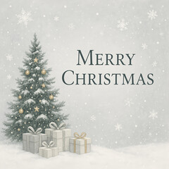 Festive Christmas Tree with Gifts and Snowflakes, Merry Christmas Card