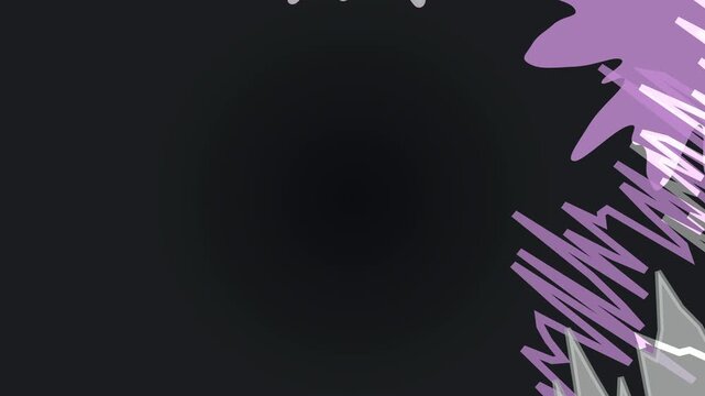 Abstract spiky grey shapes with purple outlines against a dark gradient background