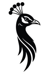Stylized silhouette of a peacock head with crest.