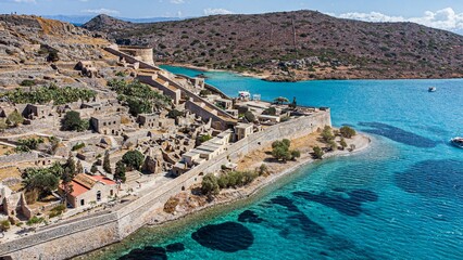 Spinalonga Venetian Fortress. Pristine Waters. Aerial Take Shot. Crete. Greece © Ignacio