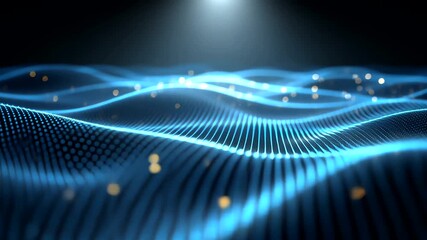 Abstract blue waves with shimmering gold spots and a soft light above - Powered by Adobe