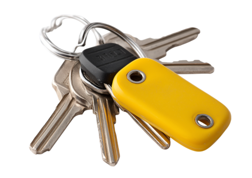 Bunch of keys with yellow fob isolated on a transparent background - Powered by Adobe
