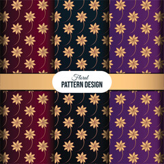 Elegant golden floral seamless pattern design set with various backgrounds.