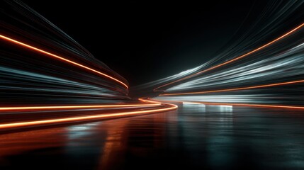 Abstract light trails in dark environment with illuminated lines