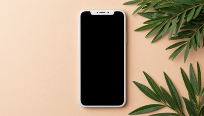 Beige background phone mockup empty screen