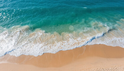 Aerial view of sea wave foam shore
