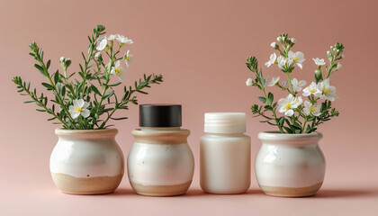 Organic cream in ceramic jar natural