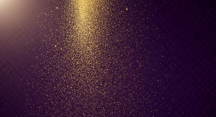 Obraz premium Golden glitter falling against dark violet backdrop, creating a sparkling and festive effect, representing luxury, celebration, or magical atmosphere
