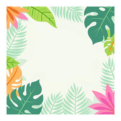 Tropical palm leaves, jungle foliage natural background illustration
