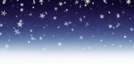 Illustration of white snowflakes falling against a gradient blue background, representing winter, cold, and festive season, evoking a holiday spirit