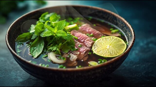 Beef Pho With Fresh Herbs And Lime