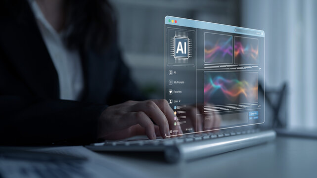 AI platform generating art images with dynamic interface. AI-generated content appears in image gallery artificial intelligence view. Genrative AI loading multiple image from AI design engine. Spline