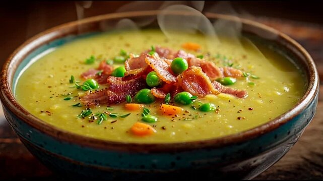 Creamy Split Pea Soup With Bacon Bits