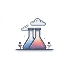 Two colorful beakers under clouds