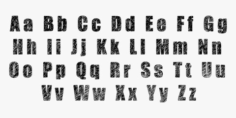 Crayon doodle english alphabet with pastel pencil texture. Hand drawn kids font full of energy and color. Cute abc for school materials and children design.