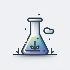 A stylized illustration of a flask, filled with liquid, a sprout inside, and simple natural elements