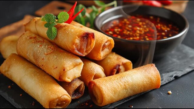 Crispy Spring Rolls With Sweet Chili Dip
