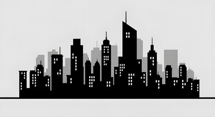 Obraz premium Urban skyline silhouette with high-rise towers and modern architectural structures