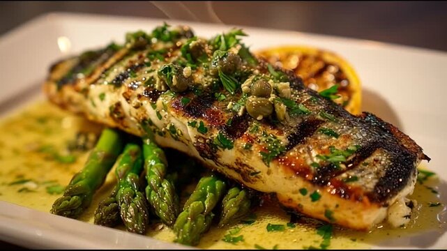 Grilled Sea Bass With Lemon Caper Sauce