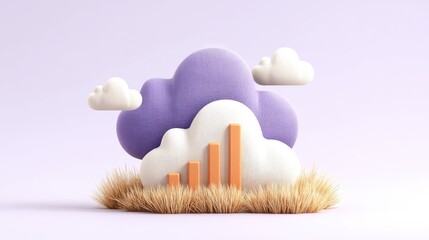 Cloud-based growth, fluffy clouds, rising graph