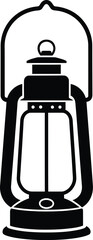 Classic vintage kerosene hurricane oil lamp silhouette illustration. old camping and emergency light icon.
