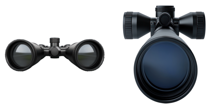 Close-up shot of binoculars, showcasing their sleek design and focusing on lens detail