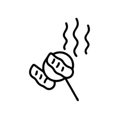 Outline drawing of a skewer with meat and smoke on transparent background