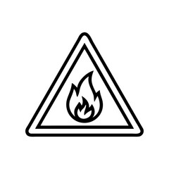 Warning sign showing a flame inside a triangle shape on transparent background
