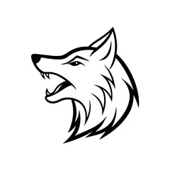 Stylized drawing of a snarling wolf head profile on transparent background