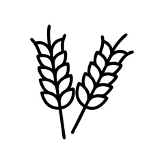 Two wheat stalks illustration in black and white on transparent background