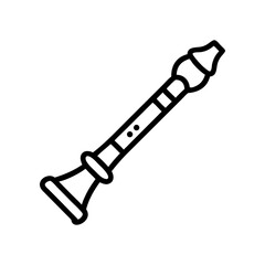 Illustration of a black outlined woodwind instrument on transparent background