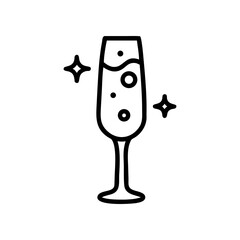 Illustration of a sparkling wine glass with stars on transparent background