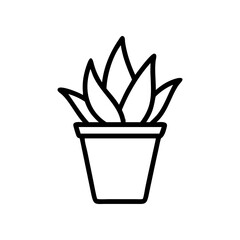 Outline drawing of a potted succulent plant design on transparent background