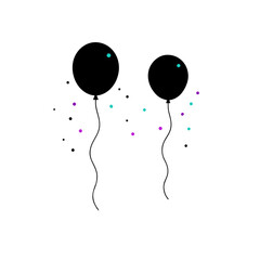 Two black balloons with confetti on white background on transparent background