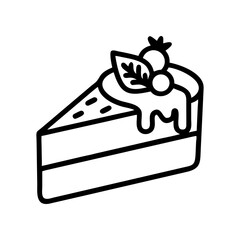 Slice of cake with berries and dripping topping icon on transparent background