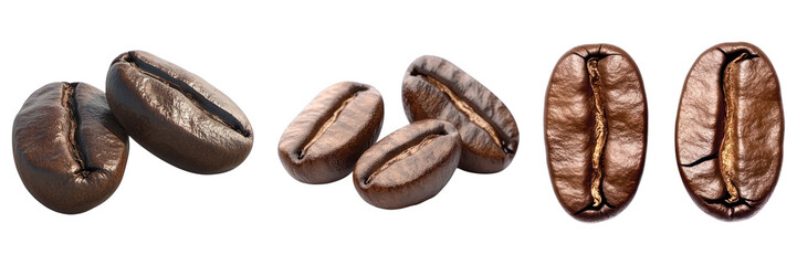 Close-up shot of roasted coffee beans in different positions