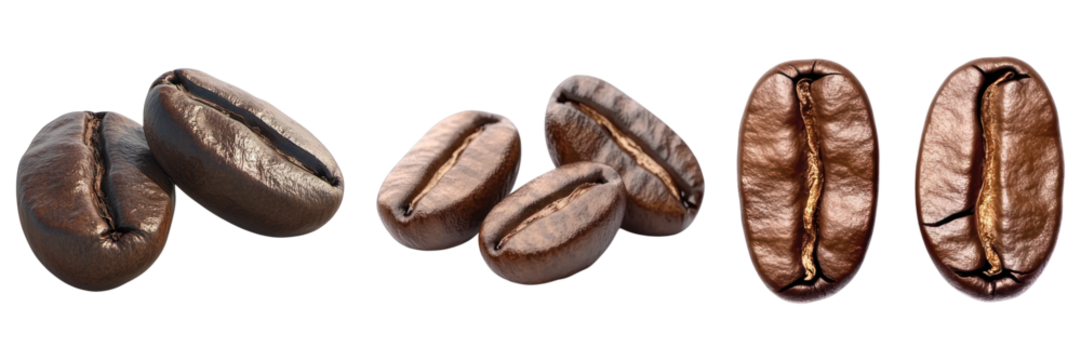 Close-up shot of roasted coffee beans in different positions