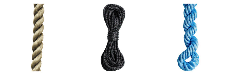 Variety of different ropes with unique textures and colors