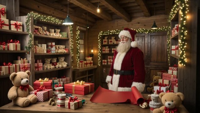 Santa Claus in his gift workshop