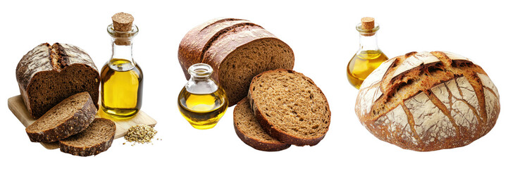 Freshly baked loaves of bread with olive oil, creating a rustic and delicious combination