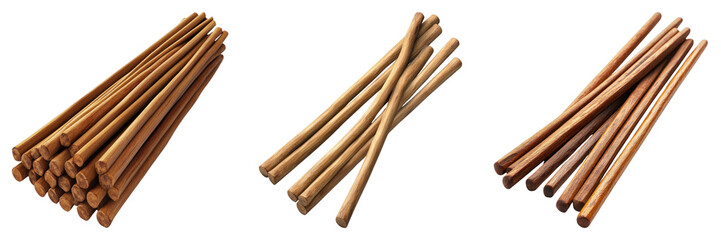 Wooden chopsticks arranged in three different groups, perfect for Asian cuisine and dining