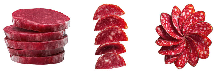 A display of sliced sausage, showcasing different arrangements