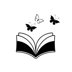 Open book with butterflies flying above it design on transparent background