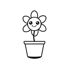 Cute flower with a face in a pot illustration on transparent background