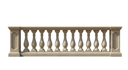 Ornate Balustrade with Decorative Pillars and Coping on a White Background