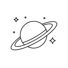 Outline drawing of saturn and some stars around it on transparent background
